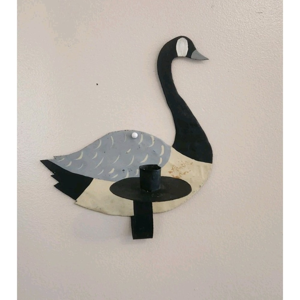 Vintage Metal Cottage Core Goose Candle Holder Wall Decor‎ Hand Painted